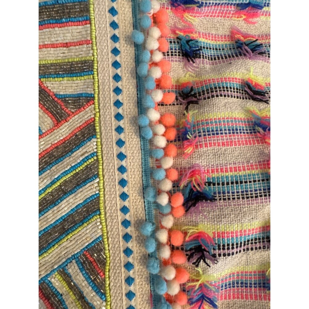 America & Beyond Boho Weekender Tote Bag Pouch Set Pom Tassel Stripe Beaded - Picture 14 of 16